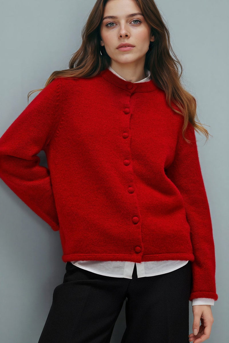 DeFacto Red Woman Regular Fit Crew Neck Knitwear Cardigan Casual - Image 3